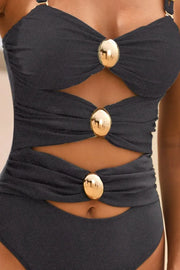 Cutout Ruched Sweetheart Neck One-Piece Swimwear