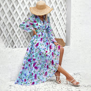 Vacation casual contrasting printed V-neck dress